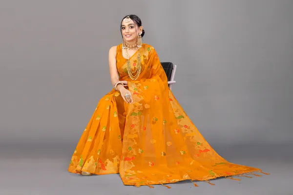 ORANGE_WOVEN_WORK_ORGANZA_SAREE